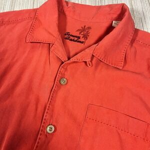 Tommy Bahama Mens Coral Orange 100% Silk Short Sleeve Camp Shirt Size M
